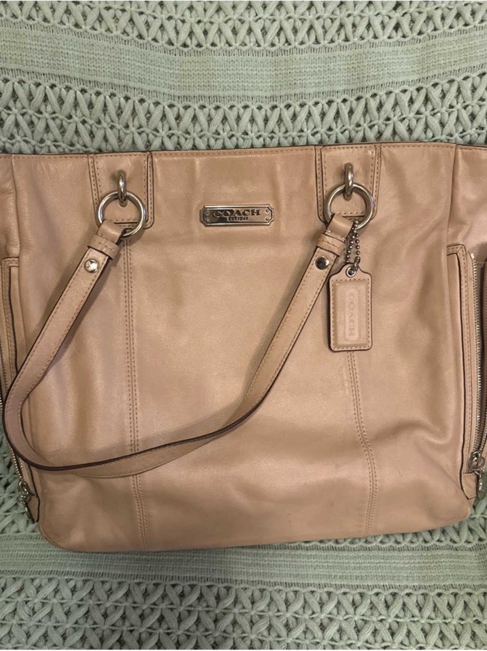 COACH Beige Leather Tote with Silver Hardware